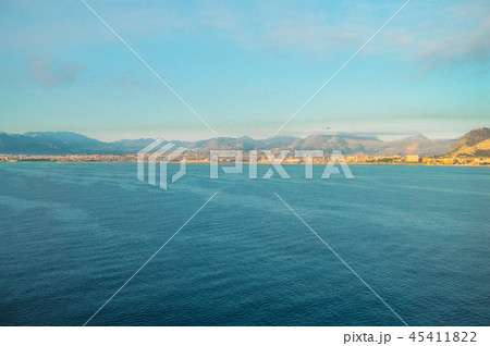 Beautiful sunrise over Palermo, panorama of the city from the sea 45411822
