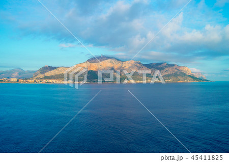 Beautiful sunrise over Palermo, panorama of the city from the sea Beautiful sunrise over Palermo, panorama of the city from the sea 45411825