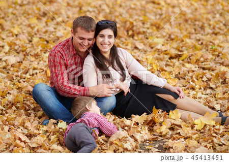 family and children are in autumn city park family and children are in autumn city park 45413451