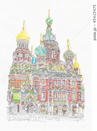 世界遺産の街並み ロシア ペテルスブルグロ 血の上の教会のイラスト素材