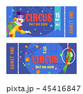 Circus ticket with clown and parrot vector set 45416847
