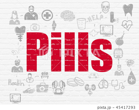 Health concept: Pills on wall background 45417293