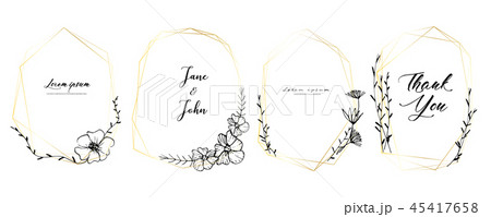 Set of geometric frame, Hand drawn flowers,  45417658