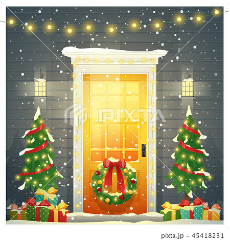 Decorated Christmas front door background 45418231