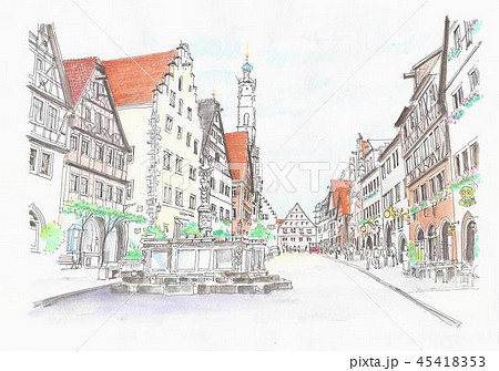 ヨーロッパの街並み ドイツデイ デイスビュールの路地のイラスト素材