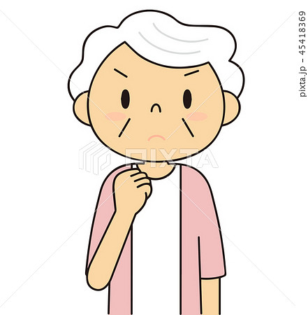 二頭身 ガッツポーズしたり考えたりしている白髪のシニア男性と女性のイラストです イラストレーターみやもとかずみのイラスト素材 ๑ ๑