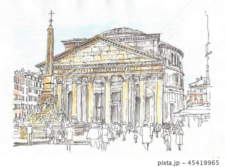 世界遺産の街並み ローマ パンテオンのイラスト素材