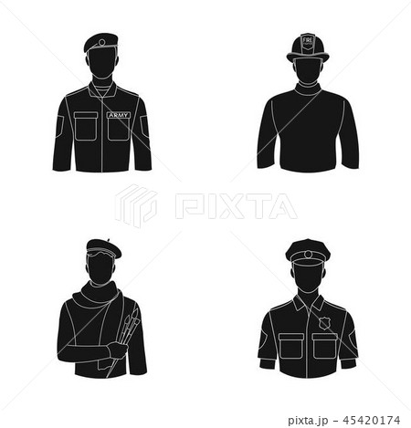 Military, fireman, artist, policeman.Profession set collection icons in black style vector symbol Military, fireman, artist, policeman.Profession set collection icons in black style vector symbol 45420174