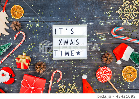 New Year or Christmas decoration flat lay New Year or Christmas decoration flat lay 45421695