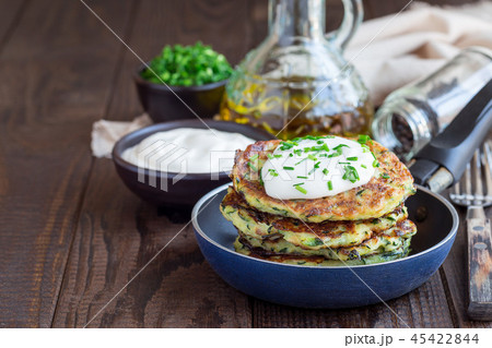 Vegetarian zucchini fritters or pancakes Vegetarian zucchini fritters or pancakes 45422844
