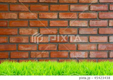 brown and red brick walls with green grass brown and red brick walls with green grass 45423438