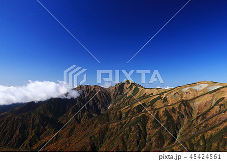東北飯豊連峰 飯豊山山頂への道 切合小屋稜線からの紅葉の大日岳を望む 東北飯豊連峰 飯豊山山頂への道 切合小屋稜線からの紅葉の大日岳を望む 45424561