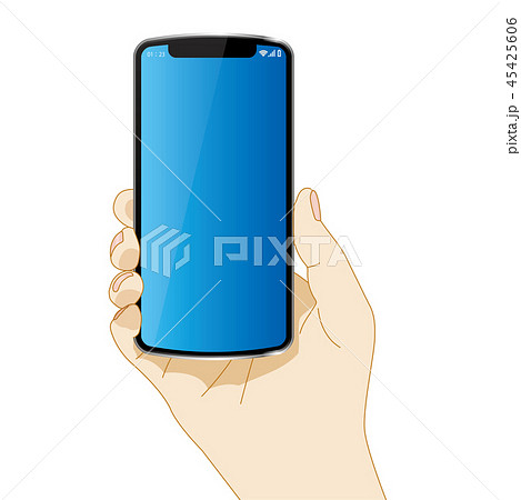 スマホを持つ右手のイラスト 白背景 Hand With Smartphoneのイラスト素材
