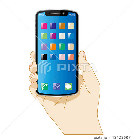 スマホを持つ右手のイラスト|白背景|Hand with smartphone スマホを持つ右手のイラスト|白背景|Hand with smartphone 45425607
