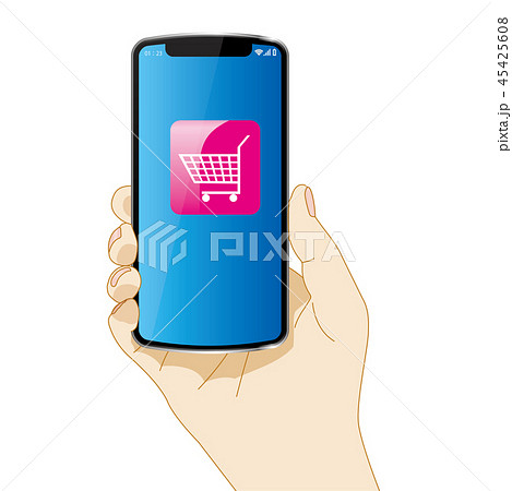 スマホを持つ右手のイラスト|カートのアイコン・白背景|Hand with smartphone スマホを持つ右手のイラスト|カートのアイコン・白背景|Hand with smartphone 45425608