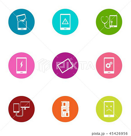 Broken phone icons set, flat style Broken phone icons set, flat style 45426956