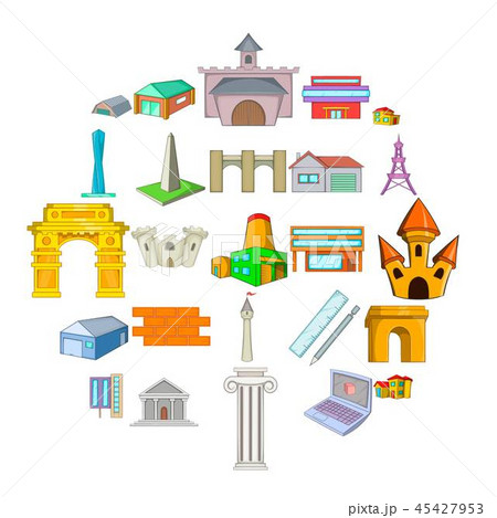 Architecture icons set, cartoon style Architecture icons set, cartoon style 45427953