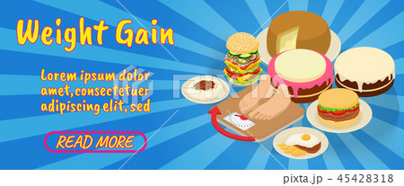 Weight gain concept banner, comics isometric style 45428318