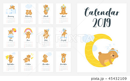 2019 cute teddy bear calendar 45432109