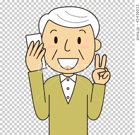 Male senior grandfather smiling calling peace sign 45436033