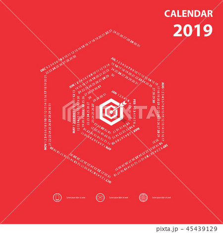 2019 Calendar Template.Hexagon shape calendar. 2019 Calendar Template.Hexagon shape calendar. 45439129