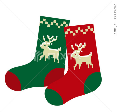 クリスマスのイメージの靴下 トナカイ ペア クリスマスプレゼント Christmas Socksのイラスト素材