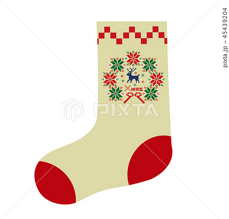 クリスマスのイメージの靴下 トナカイと飾り クリスマスプレゼント ノルディック柄のイラスト素材