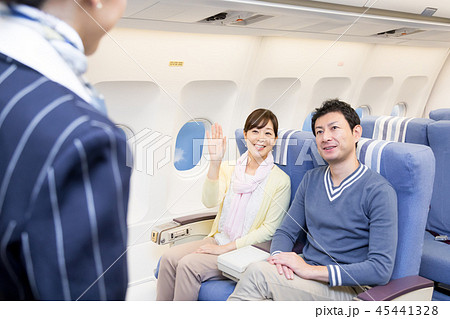 飛行機 機内 Caの写真素材