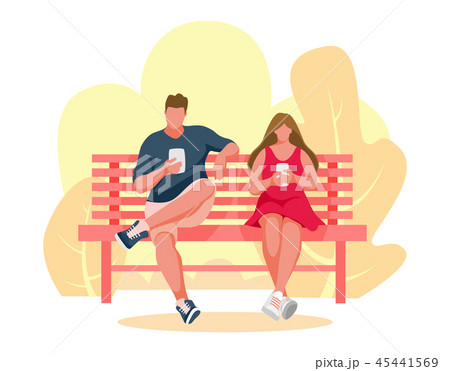 Man and girl sitting on a bench Man and girl sitting on a bench 45441569