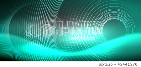 Neon circles abstract background, shiny lines 45441570