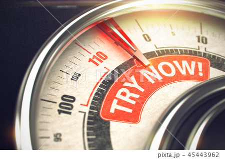 Try Now - Caption on Conceptual Dial with Red Needle. 3D. Try Now - Caption on Conceptual Dial with Red Needle. 3D. 45443962