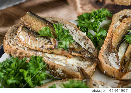 Sandwich with sprats. 45444997