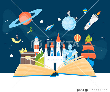 Cartoon Imagination Concept Card Poster Open Book. Vector Cartoon Imagination Concept Card Poster Open Book. Vector 45445877