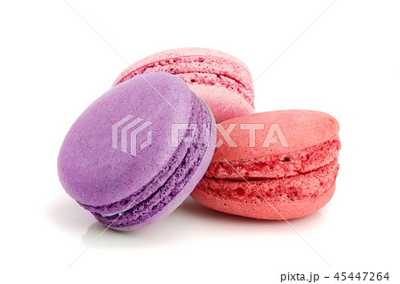 three macaroons isolated on white background closeup 45447264