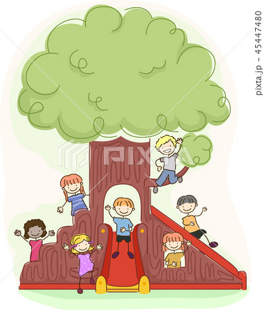 Stickman Kids Playground Tree Illustration 45447480