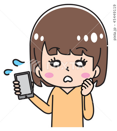スマホとおろおろする女性のイラスト素材