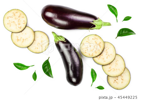 eggplant or aubergine isolated on white background with copy space for your text. Top view. Flat lay eggplant or aubergine isolated on white background with copy space for your text. Top view. Flat lay 45449225
