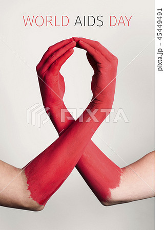 red ribbon and text world aids day 45449491