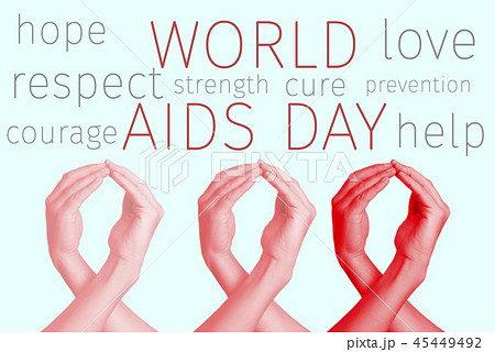 red ribbons and text world aids day 45449492