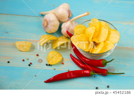Potato chips with spicy in a glass bowl 45452186