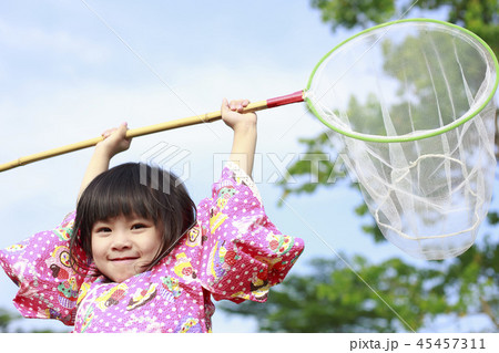 young girl with sweep net 45457311