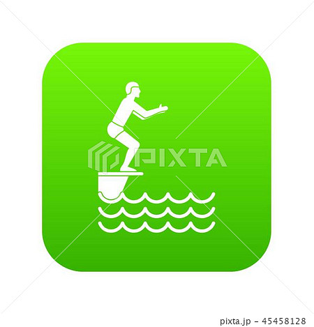 Man standing on springboard icon digital green Man standing on springboard icon digital green 45458128