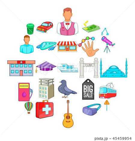 Big city icons set, cartoon style 45459954