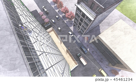 工事現場の足場に登った時のイメージパース1　イラスト風 45461234