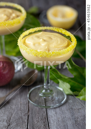 Passion fruit mousse on dark wooden background 45463982