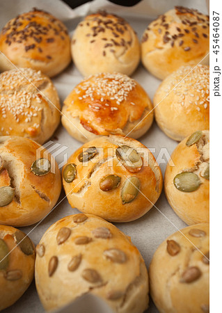 Fresh homemade burger buns with sesame 45464087