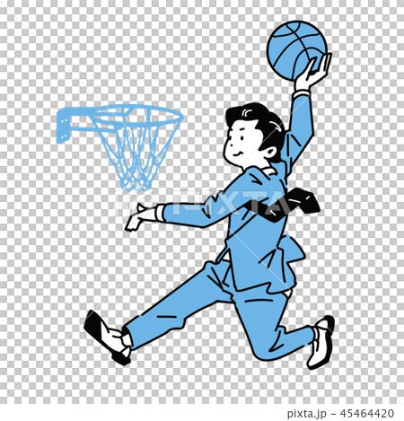 スーツ姿でバスケットにダンクする男性のイラスト素材 スーツ姿でバスケットにダンクする男性のイラスト素材