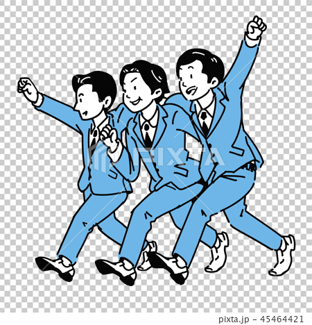 スーツ姿で肩を組み歩く男性3人のイラスト素材