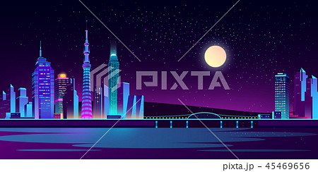 Vector background with night city in neon lights 45469656