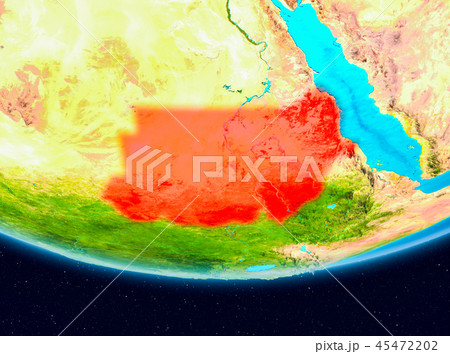 Satellite view of Sudan in red 45472202